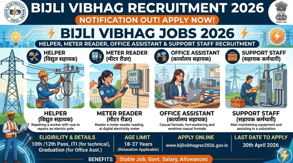 Bijli Vibhag Jobs 2026: Guide to Helper, Meter Reader, Office Assistant and Support Staff Recruitment Bijli Vibhag Jobs 2026: Guide to Helper, Meter Reader, Office Assistant and Support Staff Recruitment
